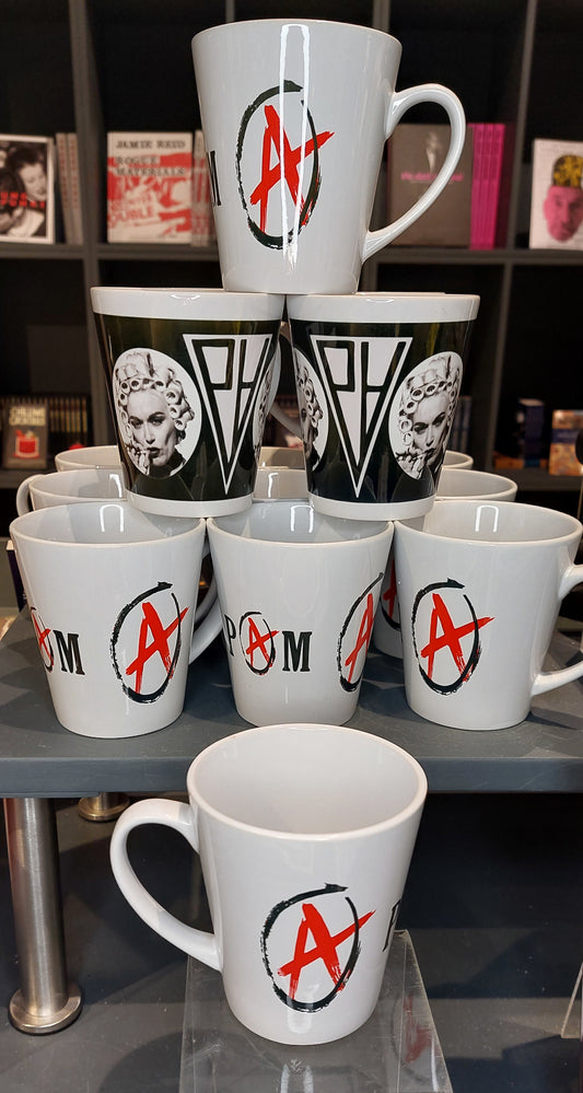 Pam Hoggs fashion depicted on a coffee mug. Part of The Horror Show! found in Somerset House London.